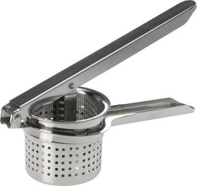 Shtypëse patatesh inox me dorezë druri, për pure dhe fruta, ngjyrë natyrale
