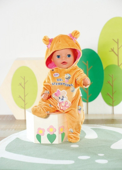 Kostum për kukull Baby Born Bear Onesie, 36cm, portokalli