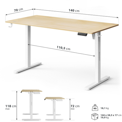 Sense7 Nojo Light Биро, Светло Кафеава-Бела, 140 cm x 70 cm