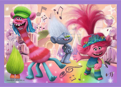 Puzzle 4in1 TREFL Adventures of Colorful Trolls, set me 4 puzzle, shumëngjyrësh