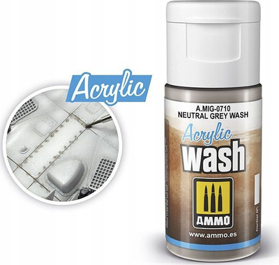 Ngjyrë larje akrilike Mig Ammo 0710 Neutral Grey, gri neutrale, 15ml