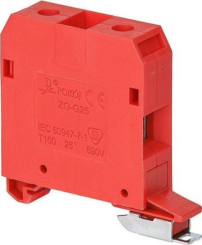 Модуларна клема POKÓJ ZG-G25 TS35, за DIN шина TH-35, црвена