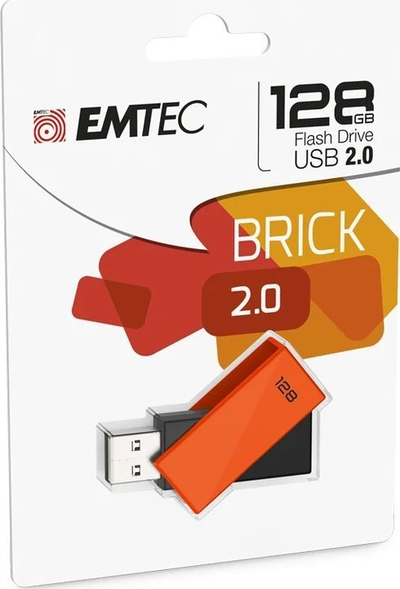 USB flash Emtec C350 Brick, 128GB, USB 2.0 Type A, portokalli me të zezë