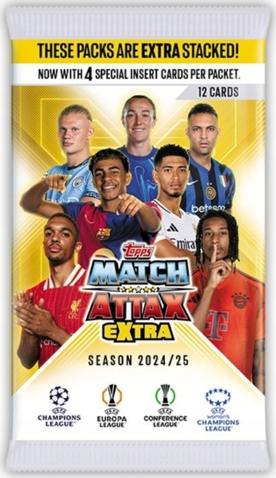 Сет картички TOPPS Match Attax Extra UEFA Champions League 24/25, 10 пакети, 120 колекционерски картички, многубојни
