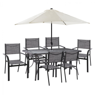 Set Tavolinë 150×90 cm + 6 karrige + çadër,"HM11533.10", gri