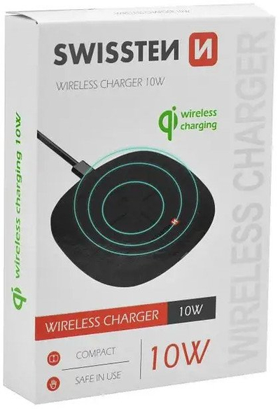 Karikues wireless Swissten, 10W, me kabllo 1.5 m, ngjyrë e zezë