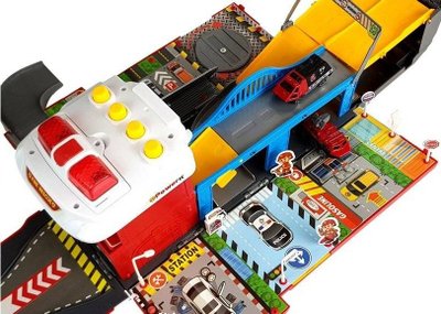 Lodër kamion zjarrfikës Powerex Foldable Parking Fire Brigade Base, pistë parkimi, drita edhe zhurma, i kuq me të bardhë