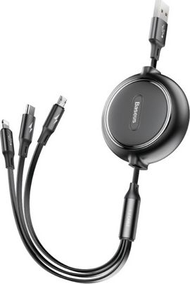 Kabllo USB Baseus 3 ne 1, USB A ne USB C microUSB Lightning, 1.2m, e zezë