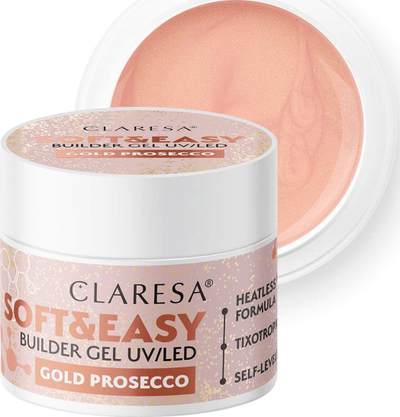 Гел за градење нокти Claresa Soft&Easy Gold Prosecco, УВ ЛЕД, 12 g, розево-златна
