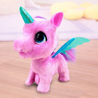 Lodër pelushi interaktive FurReal Flyalots Flitter My Alicorn, me zëra, 20 cm, rozë