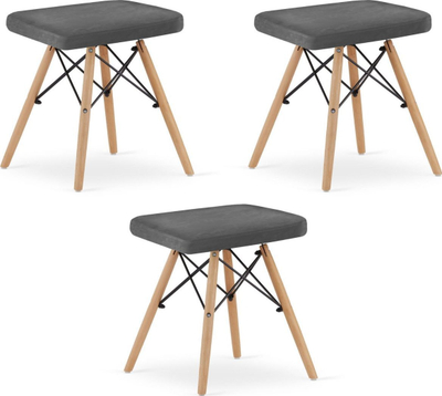 Set stola Leobert WERK, kadife gri, këmbë dru natyrale, 3 copë