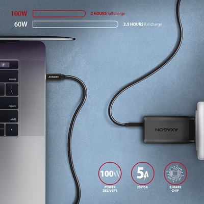 AXAGON кабел USB-C - USB-C SPEED + USB3.2 Gen 2, PD100W 5A, 4K UHD, плетенка, 1m, црна
