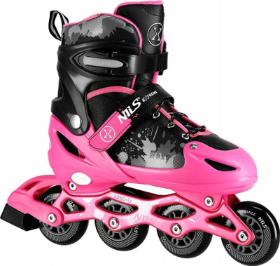 Patina inline Nils NA18137, madhësi e rregullueshme 35-38, rrota PU, e zezë me rozë