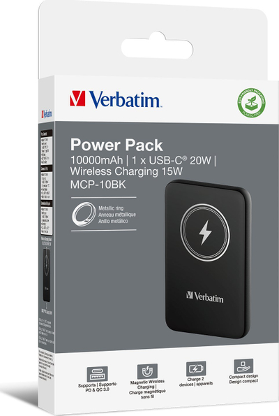 Power bank Verbatim Charge n Go, 10000mAh, wireless magnetik, i zi