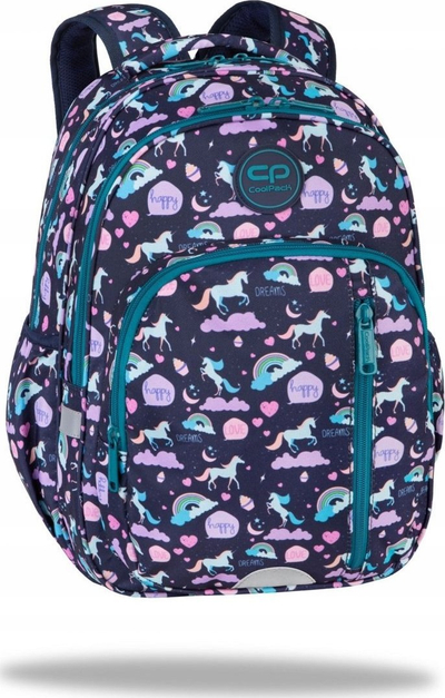 Çantë shpine CoolPack Happy Unicorn, 3 ndarje, xhep laptopi, shumëngjyrëshe