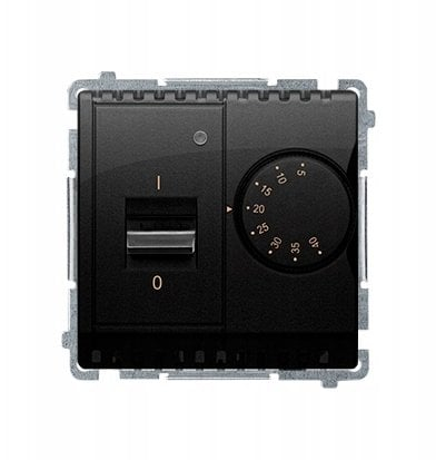 Termostat muri Simon Basic BMRT10W.02/49, me sensor, kontroll rrotullues, i zi matte