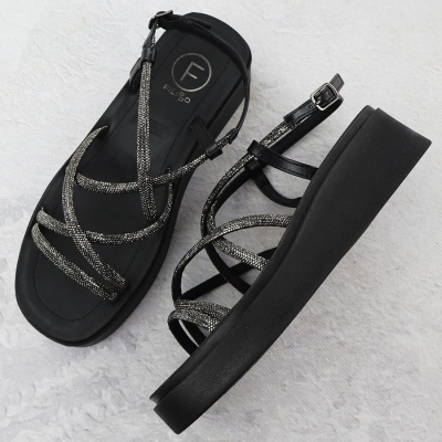 Sandale grash Filippo DS6898/25, me platformë wedge, ngjyrë e zezë