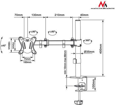 Mbajtëse biurore për monitor Maclean MC-690, 13"-27", VESA, e zezë