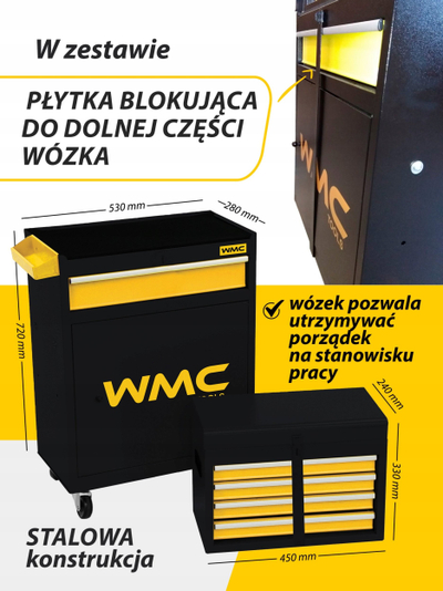 Karrocë veglash WMC Tool Cabinet Workshop Trolley WMC257, 5 sirtarë, 257 pjesë, e kuqe