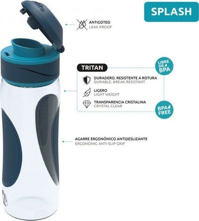 Shishe sportive Quokka Splash, 730 ml, Tritan, transparente me kapak të zi