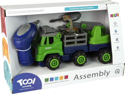 Set lodër kamion vinç Leantoys Dinosaur, me dinosaur, me kaçavidë, jeshil blu
