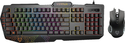 Set gaming Vertux Vendetta, tastierë 26 anti ghosting, maus 3200 DPI, i zi RGB