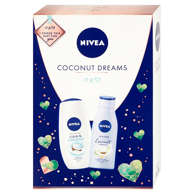 Set Nivea Coconut Dreams xhek dushi Care & Coconut + losion trupi 200 ml