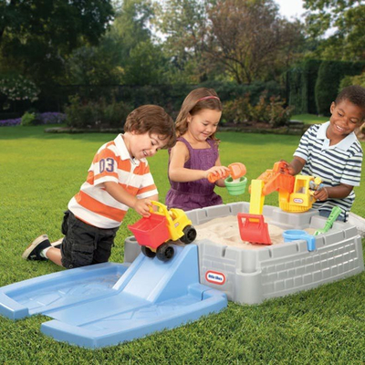 Kuti rëre Little Tikes Big Digger Sandbox, me eskavator dhe kamion, plastike, gri blu