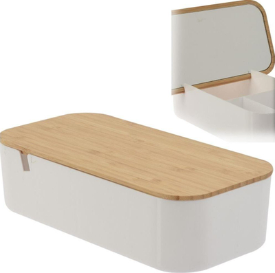 Pazvoja kozmetike Bathroom Solutions COSMETIC, me pasqyrë, me 3 ndarje, e bardhë me kapak bambuje