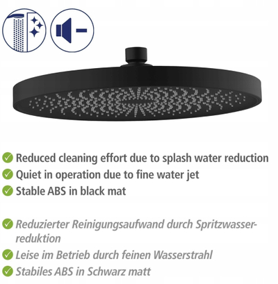Kokë dushi WENKO Softwater, 26 cm, plastike ABS, e zezë mat
