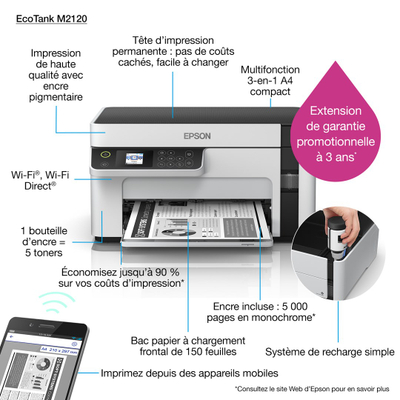 Pajisje multifunksionale Epson EcoTank M2120, monokrom, Wi-Fi, e bardhë