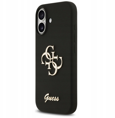 Mbulesë telefoni Guess 4G Silicone Script Big Metal Logo, për iPhone 17, silikoni, e zezë