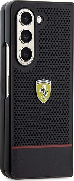 Mbulesë telefoni Ferrari Perforated Line për Samsung Galaxy Z Fold5, lëkurë eko, mbrojtje kundër goditjeve, e zezë