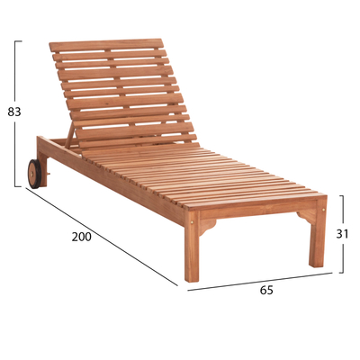 Shezlong plazhi Stellano HM6159, dru teak, me rrota, natyral