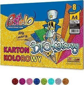 Karton dekorativ Pastello Glitter A4, 210g, set me 8 ngjyra, shumëngjyrësh