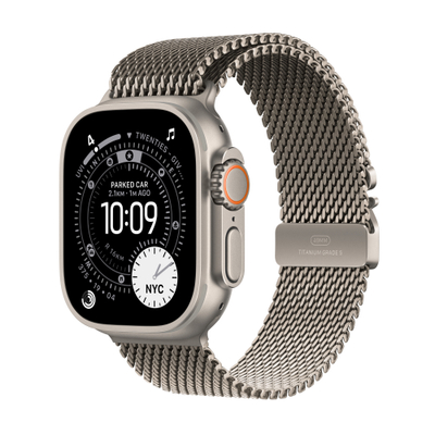 Apple Watch Ultra 3 Cellular 49mm Natural Titanium Case with Natural Titanium Milanese Loop, Small