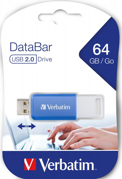 USB Verbatim V DataBar, 64GB, USB 2.0, i kaltër