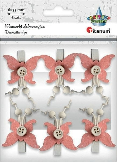 Kapëse druri për zbukurim Titanum, flutur rozë, set 6 copë, të bardha