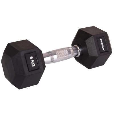 Hantel Eb Fit Rubber Coated, 6 kg, gjashtëkëndore, e zezë