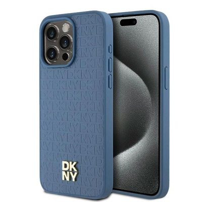 Kapak telefoni DKNY Leather Monogram, MagSafe, për iPhone 15 Pro Max 6.7", blu