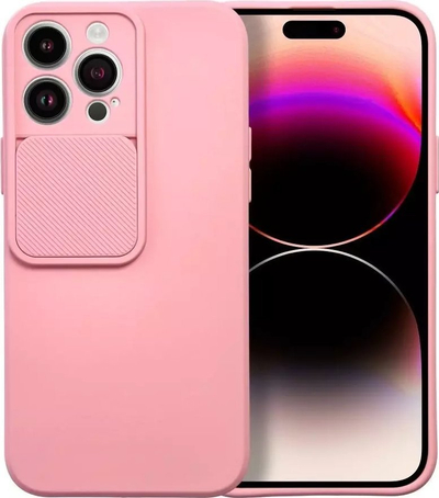 Kuti silikoni për telefon Apple iPhone 13 Pro Max, me kapak kamere që rrëshqet, rozë e hapur