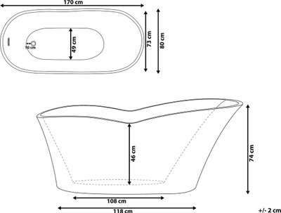 Kadë freestanding DULCINA, 1700 x 800 mm, ovale, e bardhë