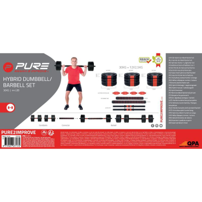 Set pesha Pure2Improve Hybrid, 30 kg, me doreza dhe shufër, i zi me të kuqe