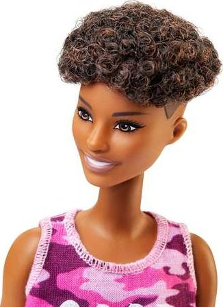 Kukull Barbie Fashionistas Original, flokë kaçurrela, rroba rozë, shumëngjyrëshe