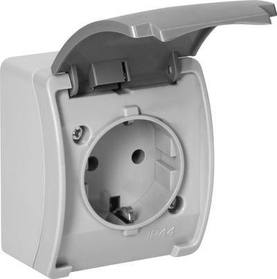 Prizë njëfishe Aquatic 2P+E Schuko, IP44, gri