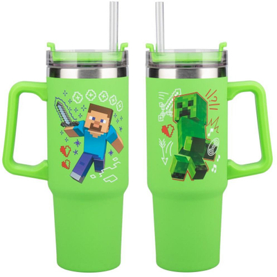 Gotë termo Minecraft Green, 900ml, me pipëz, jeshile