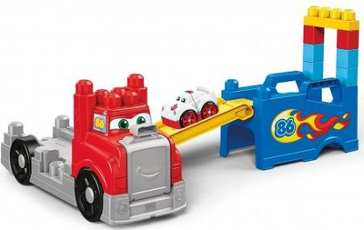 Lodra ndërtuese MEGA BLOKS Build &amp; Race Rig Fisher Price, 16 copa, me kamion garash, shumëngjyrëshe