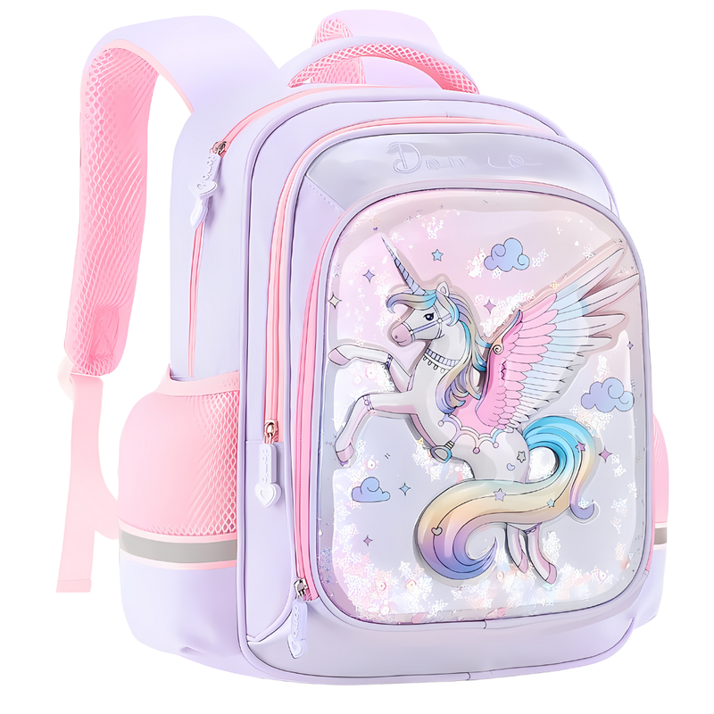Çantë shkollore për fëmijë Promax, unicorn vjollcë