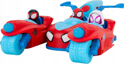 Lodër makine Marvel Spidey Team Split Racer, 3 në 1, me zëra, kuqe e kaltër