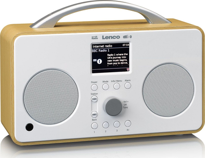 Radio portabël Lenco PIR-645, DAB+ FM Internet Radio, Bluetooth, e bardhë me dru